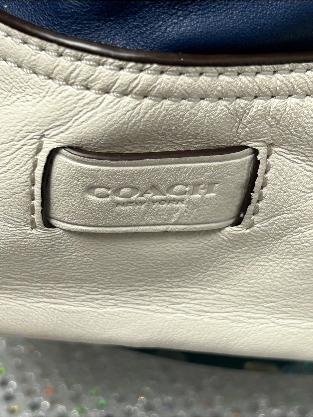 COACH Navy Leather Shoulder Strap w/ White & Tan Accents Approx 17 x 11 x 6 - Picture 6 of 17